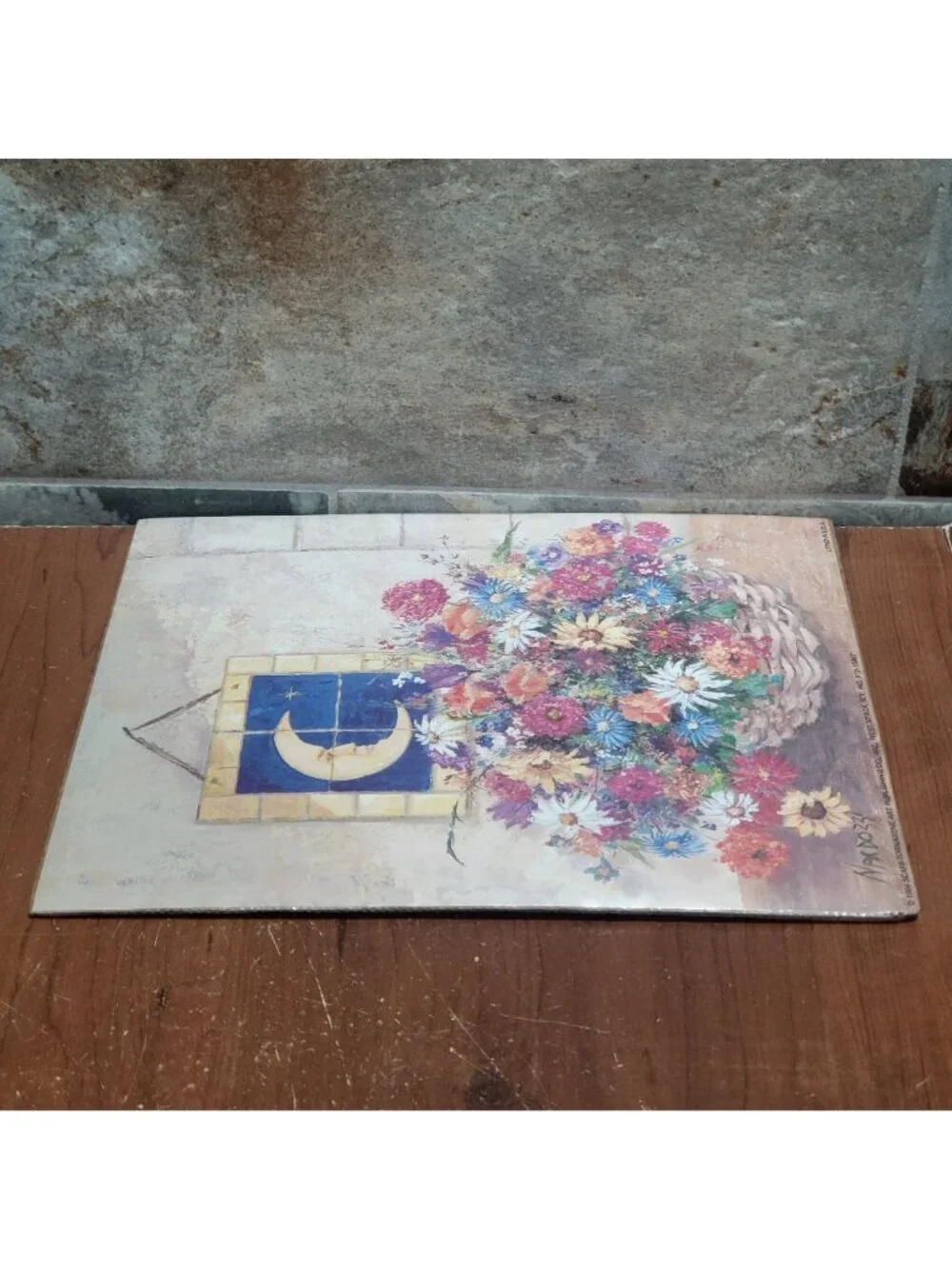 Vintage Unframed Floral Still Life Crescent Moon Art Print 1994 Nardozzi